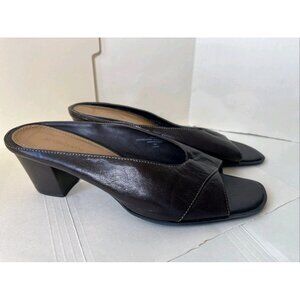 LIZ CLAIBORNE Twinkle Brown Leather Mules / Heels Womens Size 10M